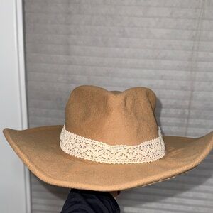 Tan Cowboy Hat with Cream Lace Band